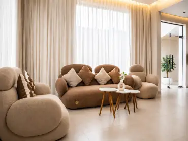Daylit waiting lounge with soft seating at Soul Spa Wellness Club, Hurghada