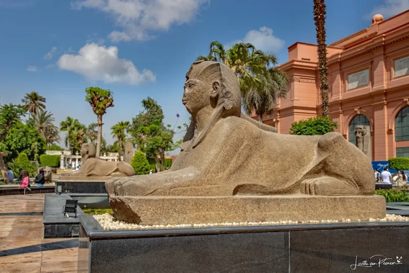 The diorite statue of King Khafre with the falcon Horus