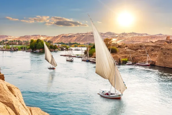 Traditional felucca sailing boats on the Nile River