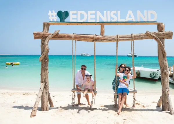 Eden Island paradise setting with palm trees and beaches