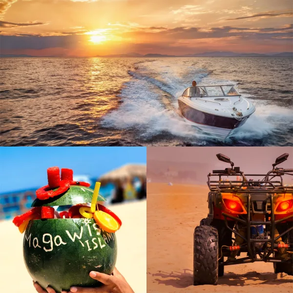 Da El Gouna: Avventura in ATV e Tour Privato in Motobarca all’Isola Magawish