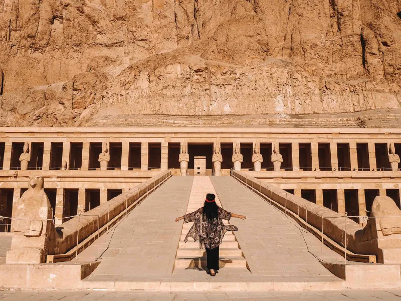 The three-tiered colonnades of the Temple of Hatshepsut at Deir el-Bahari