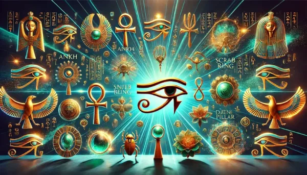 Ancient Egyptian symbols and hieroglyphic signs with hidden meanings