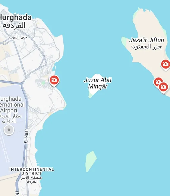Carte avec la localisation d'Orange Bay par rapport à Hurghada