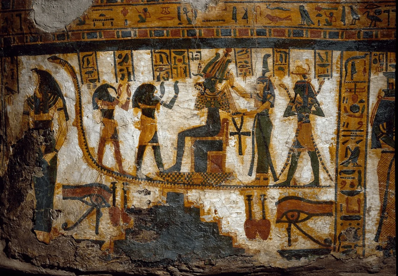 Ancient Egyptian wall painting with gods holding the Ankh symbol – a highlight of Ancient Egypt sightseeing